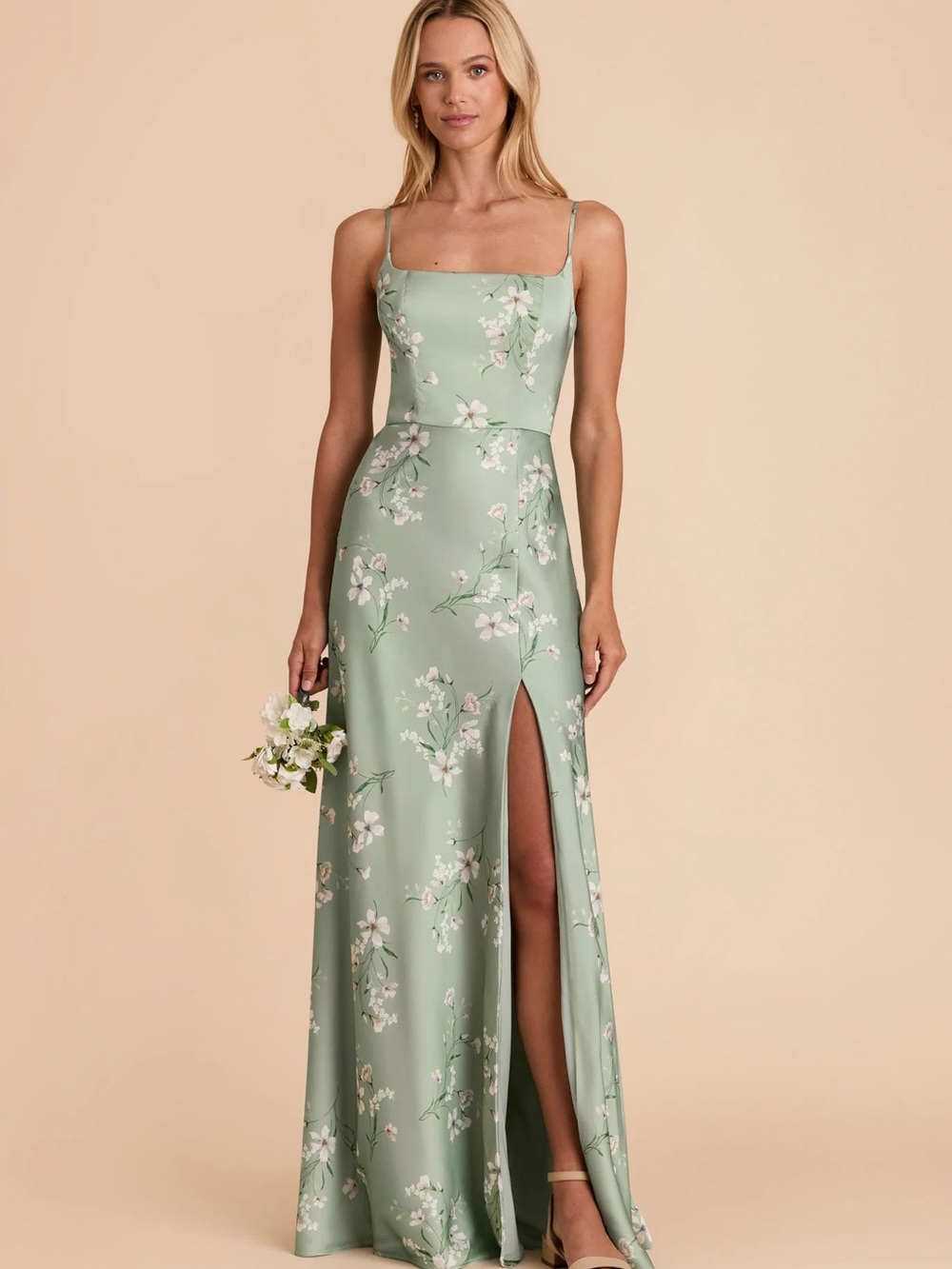 Birdy Grey Mai Matte Satin - Sage Green Floral Bridesmaid Dress NWT